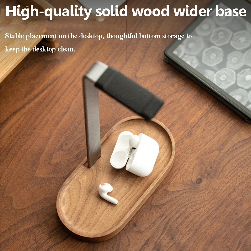 Universal Headphones Stand Walnut Wood+Aluminum Alloy Gaming Headset Bracket Anti-slip Desktop Display Shelf PC Gamer Accessorie