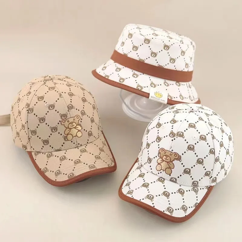 Beary Fashionable. 2 Style White/Khaki Cartoon Hats for Boys. 1