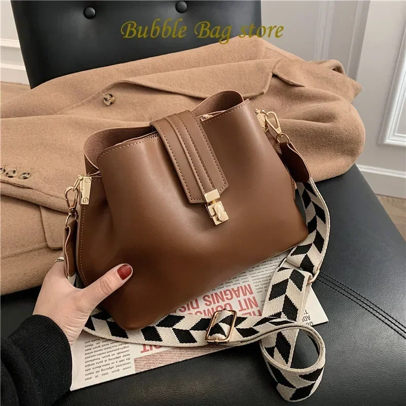 2023 Vintage Simple Small PU Leather Bucket Crossbody Bag for Women 2023 Designer Fashion Lady Luxury Black Shoulder Handbag