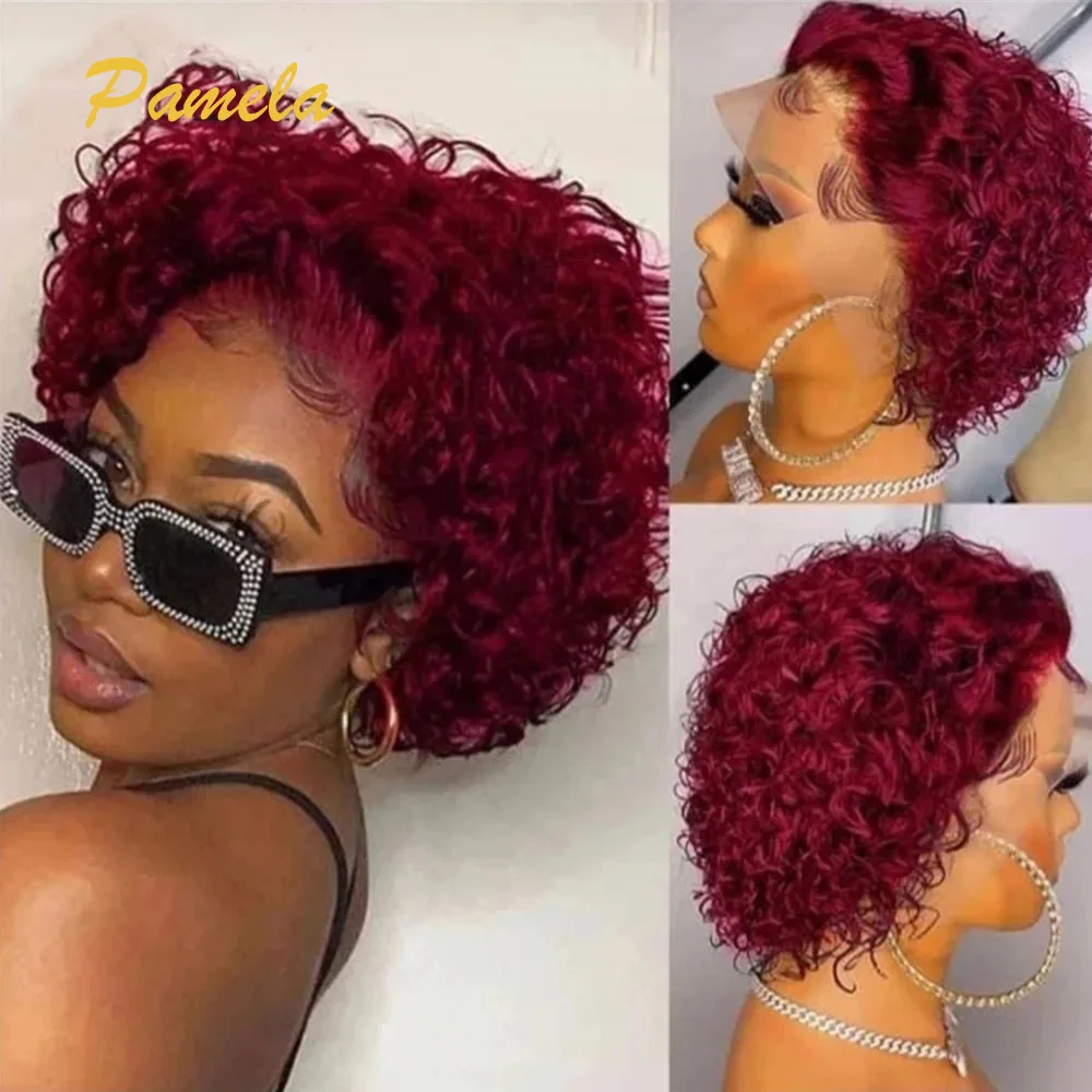 Pixie Cut Curly Bob 613 Blonde Wigs Human Hair Burmese Curly Short Honey Blonde Burgundy Colored 13x4 Lace Front Human Hair Wigs