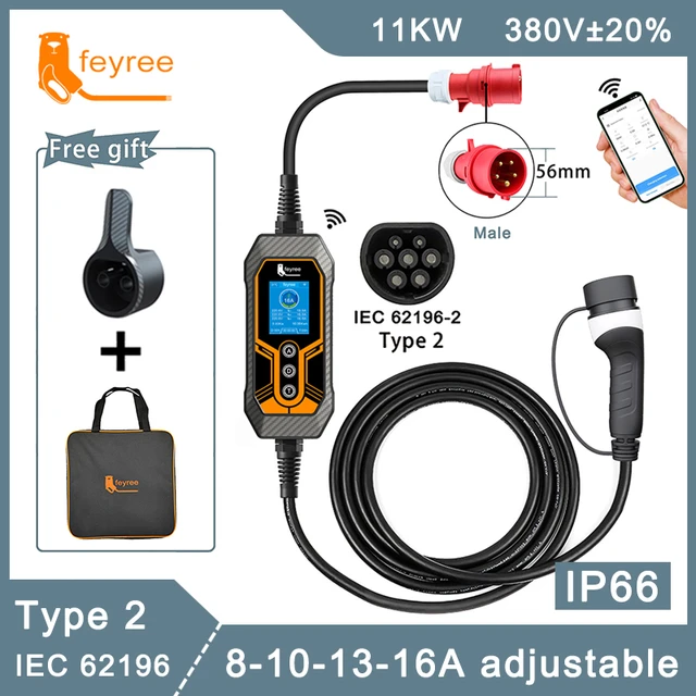 feyree Portable EV Charger Type2 IEC62196-2 16A EVSE Charging