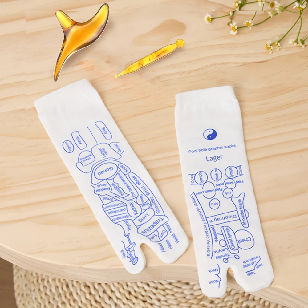 Description Picture 6 of item1Pair Foot Massage Acupressure Socks With Acupressure Point Charts Acupressure Reflexology Socks Massage Sticks Relieve Tired