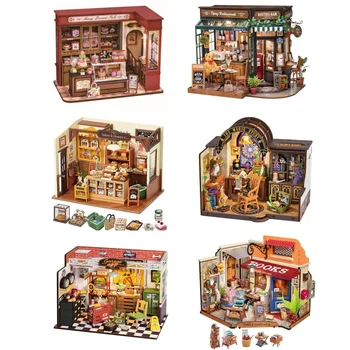 Robotime Rolife Tipsy Restaurant Miniature Dollhouse 3D Wooden Puzzle Bistro Bar Design Gifts for Family Home Decoration Toys 1