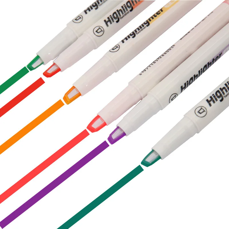 6 Farben/Set Einzigartiger Textmarker mit Fensterspitze, Doppelkopf, Pastellfarbe, Mittellinien-Textmarker, Marker, Schule, Schreibwaren – Detail 2