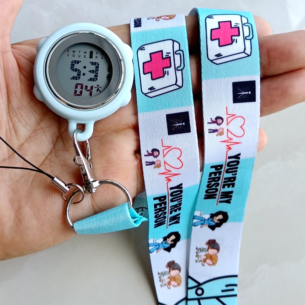 Unisex Women Mens Nurse Doctor Hospital Medicine Care Cartoon Lovely Lanyards Rope Keychains Digital Pocket Watches Hang Clock pocket watch,medical accessories