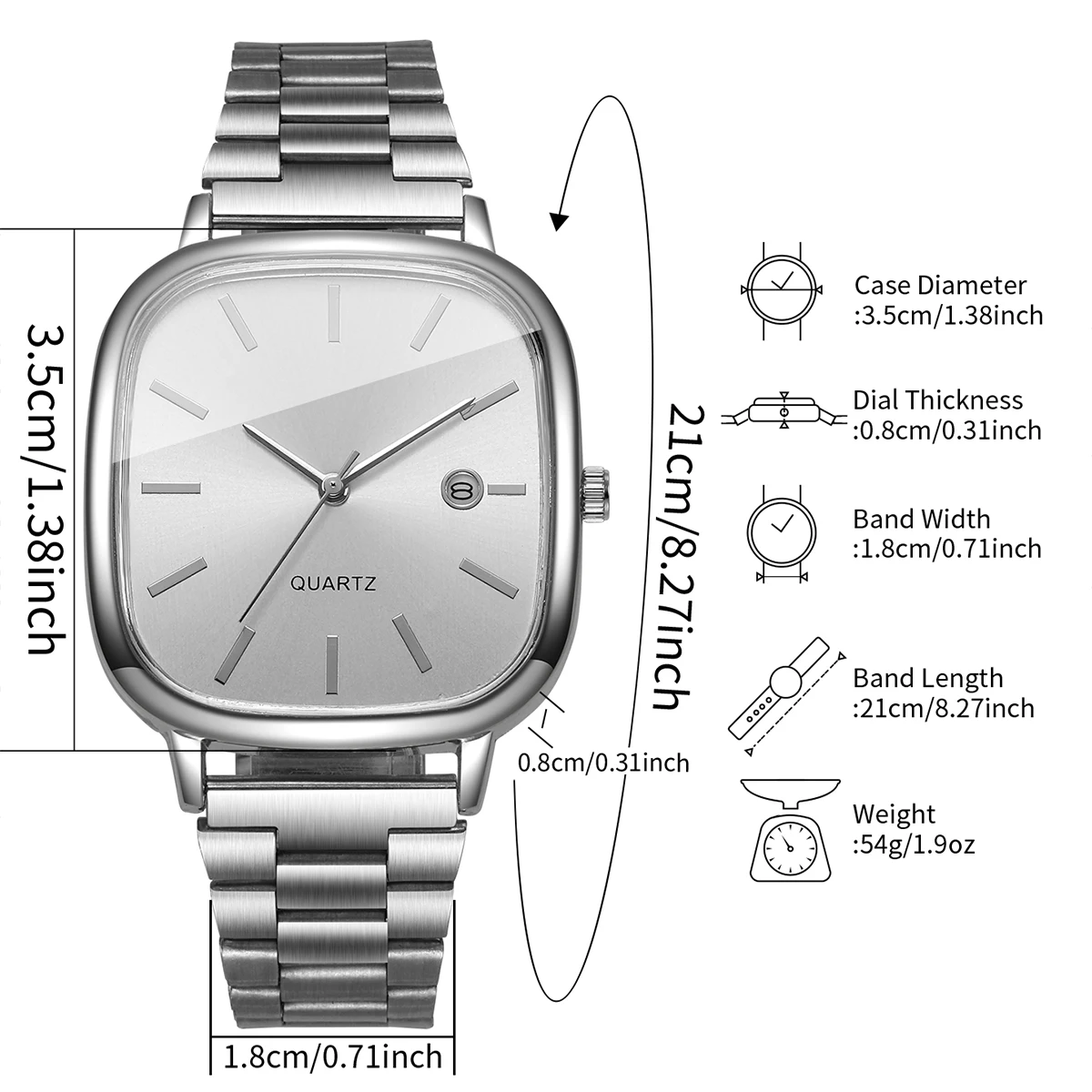 1Pcs Men's Gift Watch Fashion Casual Simple Square Scale Calendar Dial Handsome Trendy Temperament Quartz Watch(Box not included