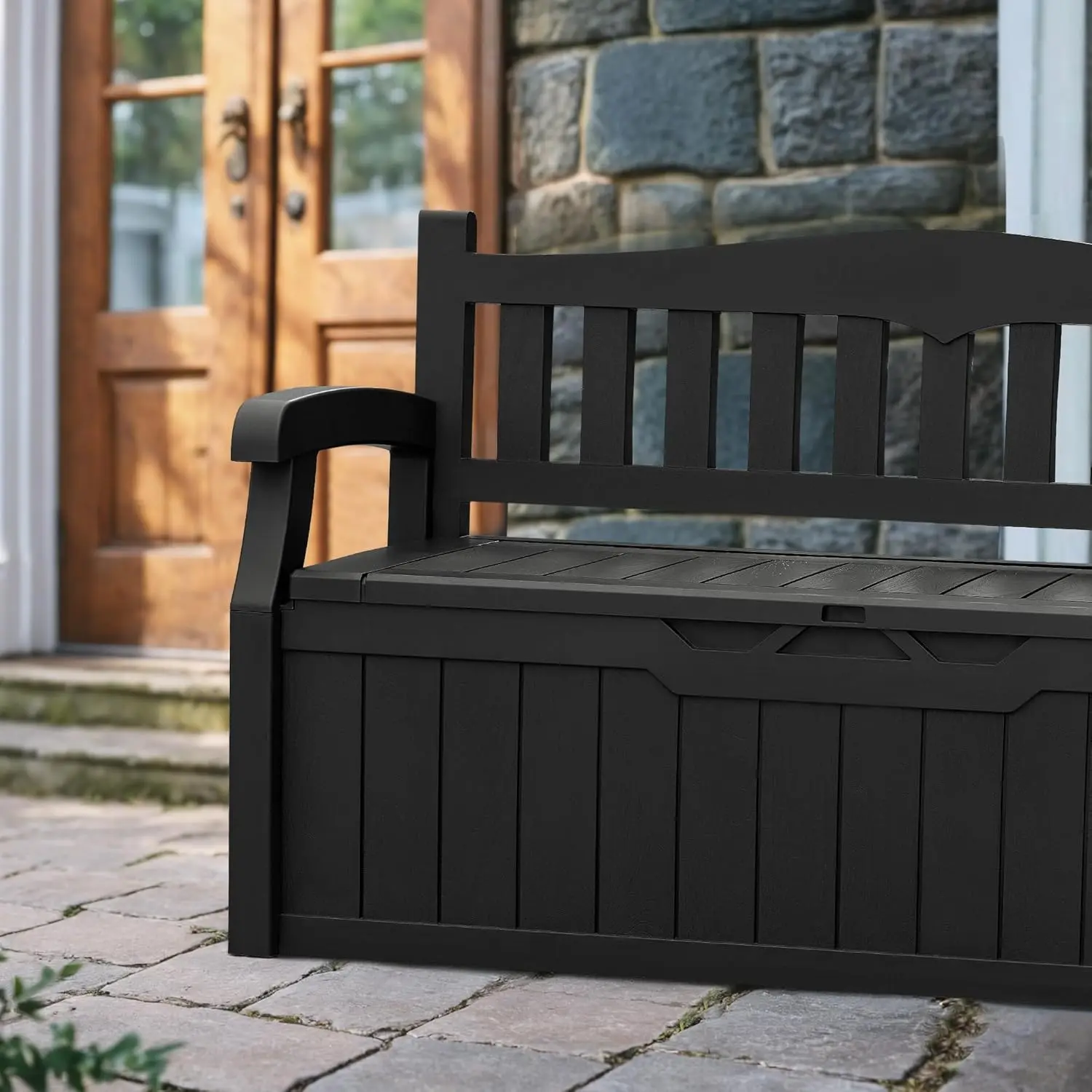 80 Gallon Storage Bench Deck Box Lockable for Patio Furniture, Garden Decor and Outdoor Seating for Cushions, Garden Tools