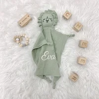 Name Personalized Embroidered Custom Baby Comforter Muslin Cotton Lion Sleeping Security Blanket Baby Shower Baby Birth Gift 1