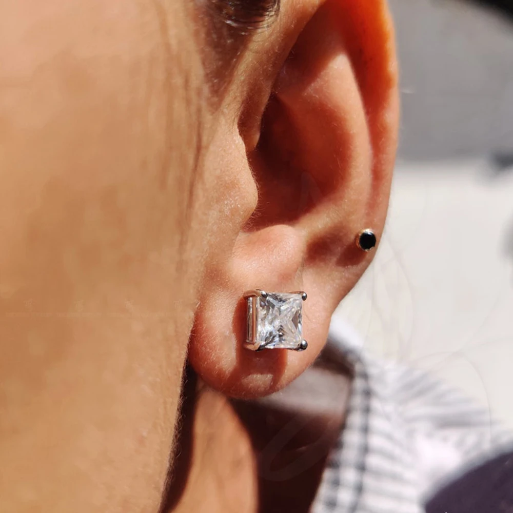 Orecchini da donna in moissanite da 2 cttw, colore D, chiarezza VVS1, orecchini da donna in argento Sterling S925, orecchini a perno rosso/verde/blu, per donne e uomini, con certificato, Argento