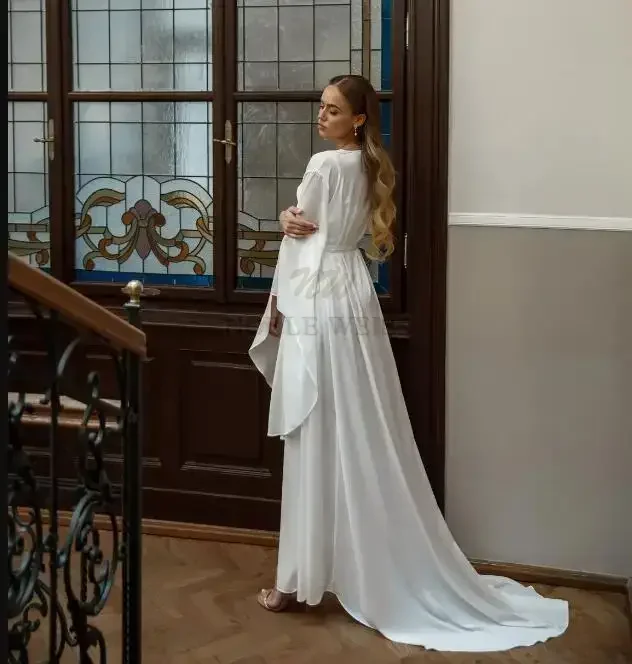 Chiffon Satin Bride Robe Party Bathrobe Lingerie Women Gowns Nightgown Long Sleeve Long Jacket Customized