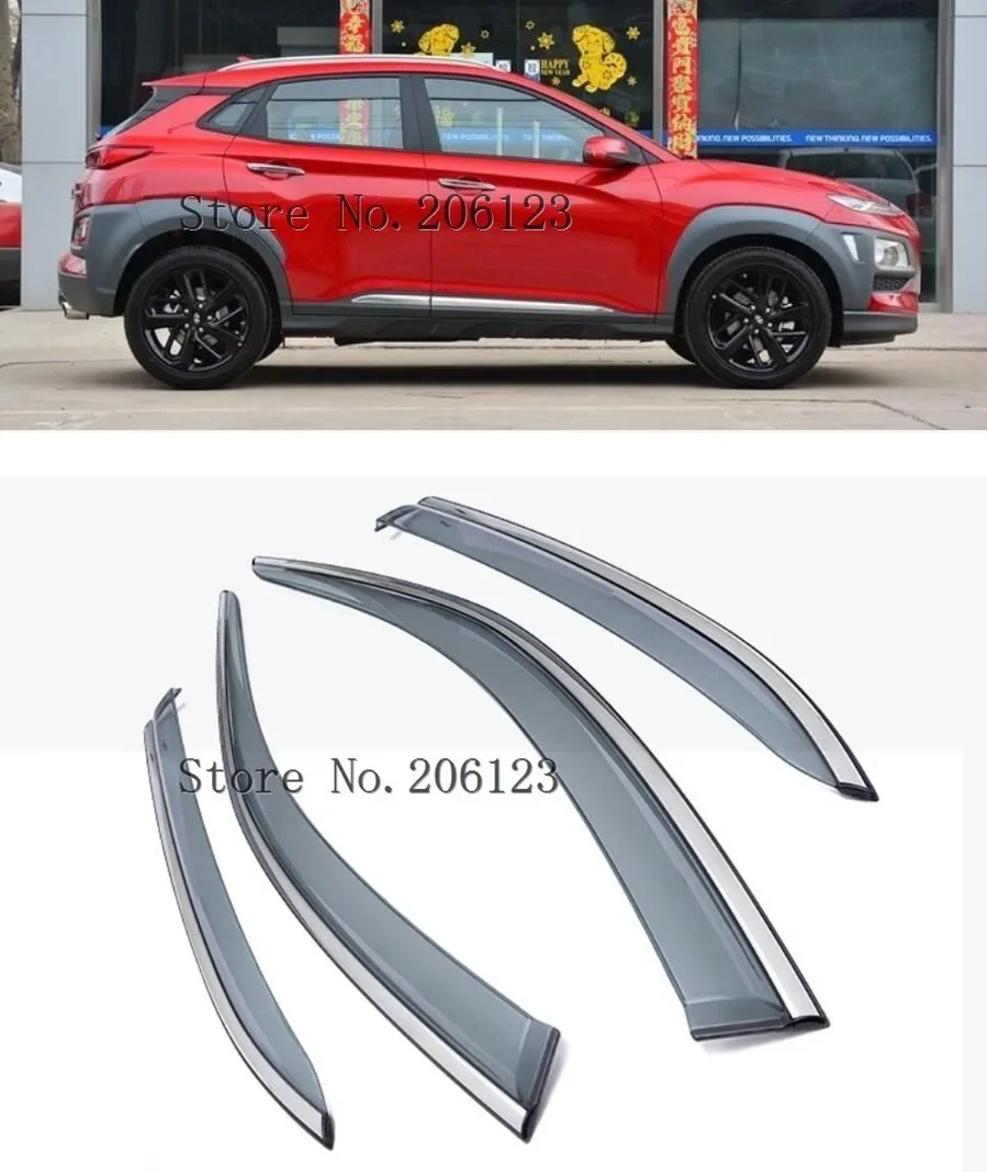 

car cover plastic Window glass Wind Visor Rain Sun Guard Vent word frame lamp 4pcs For Hyundai Kona Encino Kauai 2017 2018 2019