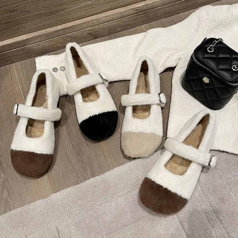 

Плюшевые туфли, женская одежда, хлопковые туфли на осень и зиму 2022, новый стиль, бархатная удобная женская обувь Мэри Джейн на плоской подошве