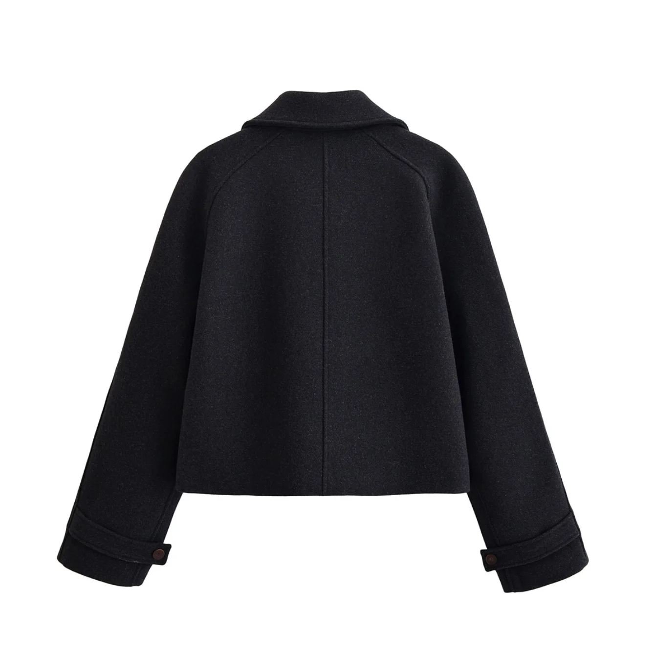 Women Autumn Winter Black Short Wool Jacket Long Sleeve Female Turn-Down Collar Button Coats Lady Casual Outerwears Streetwear