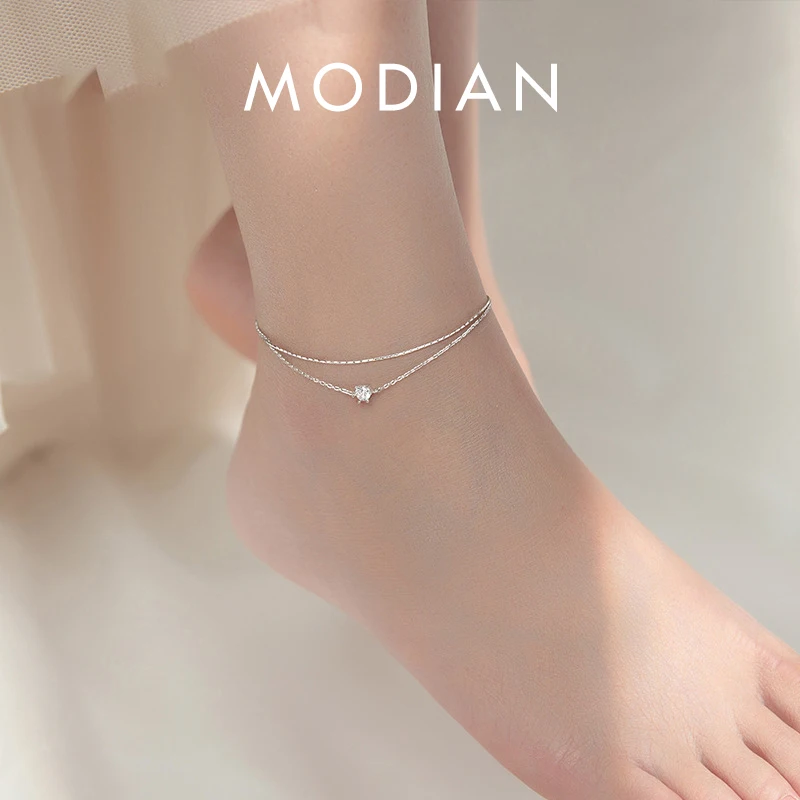 Modian Silver Simple Double Layer Anklets For Women Summer Trendy 925 Sterling Silver Foot Jewelry Fashion Style Leg Bracelet anklet bracelets silver anklets