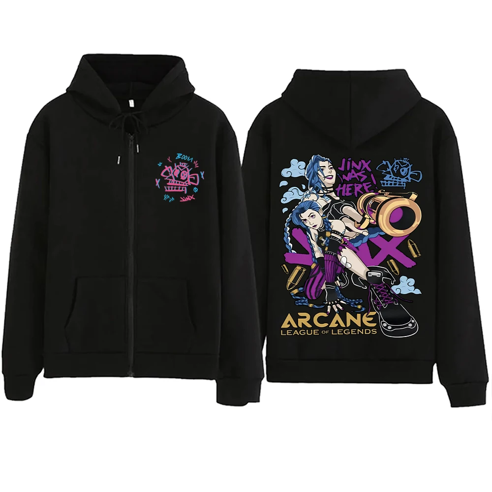 Arcane-Jinx Graphic Zipper Hoody Men Women Hip Hop Fashion Zip Up Sweatshirt Men Oversized Pullover Hoodie Streetwear Tops 5