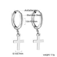 Boucles d'oreilles de luxe pour femmes et filles, accessoires exquis, cercle en acier inoxydable avec croix, pendentif en or, bijoux 5