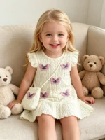 Robe tendance pour filles pour l'été, haut décontracté à motif papillon pour filles, jupe à manches courtes + sac bandoulière 2