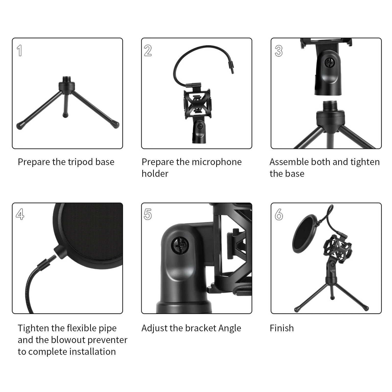 Desktop Microphone Tripod Stand Foldable Mic Stand with Shock Mount for Podcasts Internet Chat Meetings Lectures Online Show