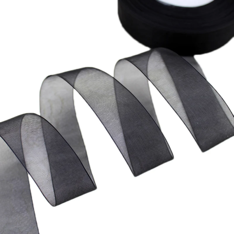 (50 yards/roll) 1”(25mm) black organza ribbons gift wrapping decoration ribbons Wholesale