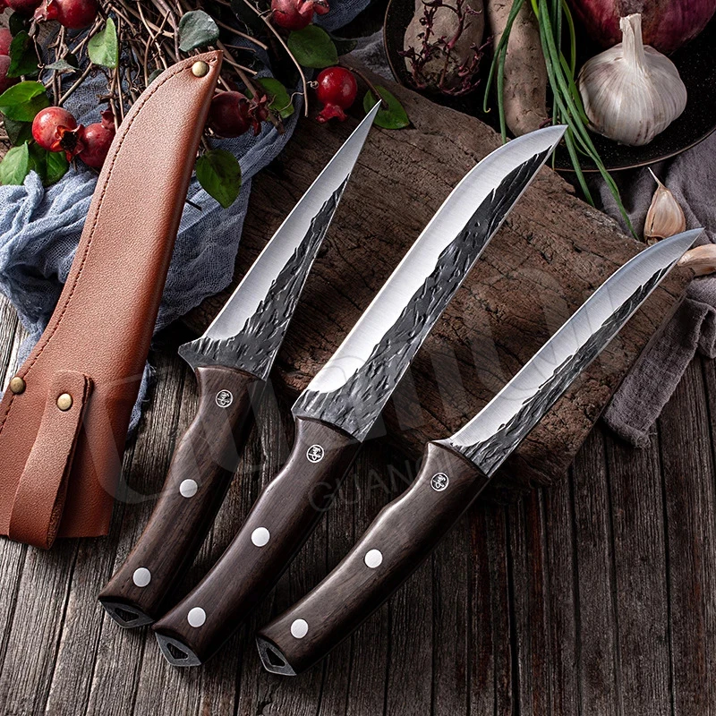 

Handmade Boning Kitchen Knife 5Cr15Mov Stainless Steel Fishing Filleting Knives Hammer Pattern Chef Cleaver Slicing Knife