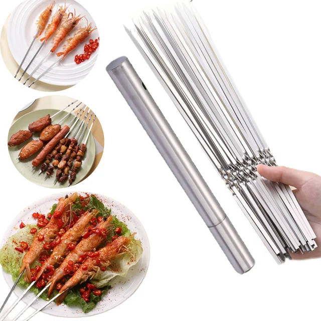 Nyársok A Grillezéshez Újrahasznosítható Grill Rozsdamentes Acél Nyárs Tárolócső Lapos Bbq Villa Konyha Kültéri Kemping Kiegészítők Szerszámok