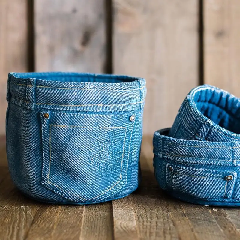 

1Pc Creative Denim Pocket Shape Flower Pot Personalized Ins Nordic American Style Tabletop Pot Culture Mini Flower Pot