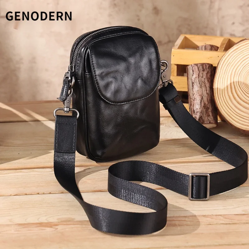 

Genuine Leather Men's Waist Bags Multifunctional Mobile Phone Bag Male Small Shoulder Messenger Bages Casual Belt Bag
