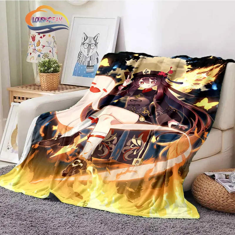 

Genshin Impact Hu Tao wallpaper flannel Blanket Sexy game characters Soft Plush warm Sofa bed Girls' blanket