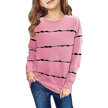 4 To 13 Years Old Little Girls Casual T-Shirts Spring Long Sleeve Tops Striped Crewneck Tunic Kids Tee Blouses Shirt 3