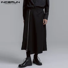 

INCERUN 2022 Korean Style New Men Pantalons Solid All-match Simple Comfortable Zipper Male Fake Two Half Skirts Long Pants S-5XL