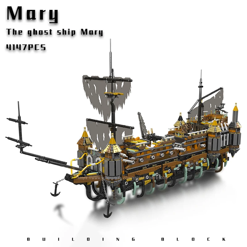 Caribbean Pirate Ship Building Blocks The Ghost Ship Mary Big Model Boat Bricks Movie Boat Toys Kids Christmas Gift 4147Pcs