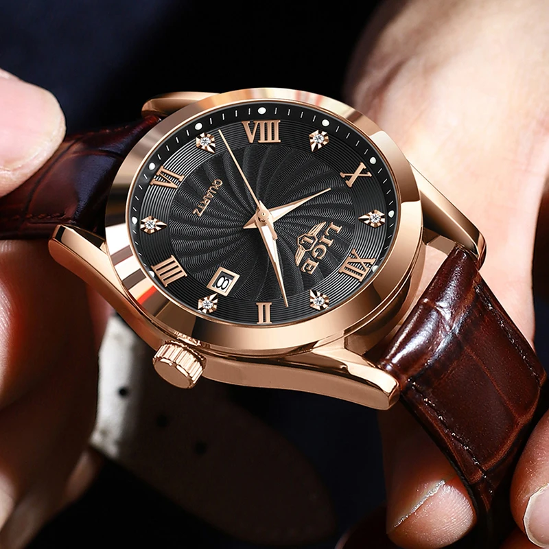 LIGE Military Watch Men Fashion Business Sports Men's Quartz Wristwatches Original Leather Waterproof Watch For Men Montre Homme