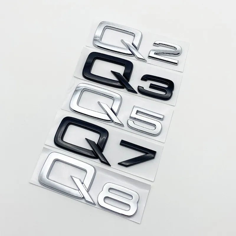 3D Abs Numeri Lettere Q2 Q3 Q4 Q5 Q6 Q7 Q8 Emblema Per Audi Q Series Car Fender Tronco Logo Posteriore Adesivo Nero Argento