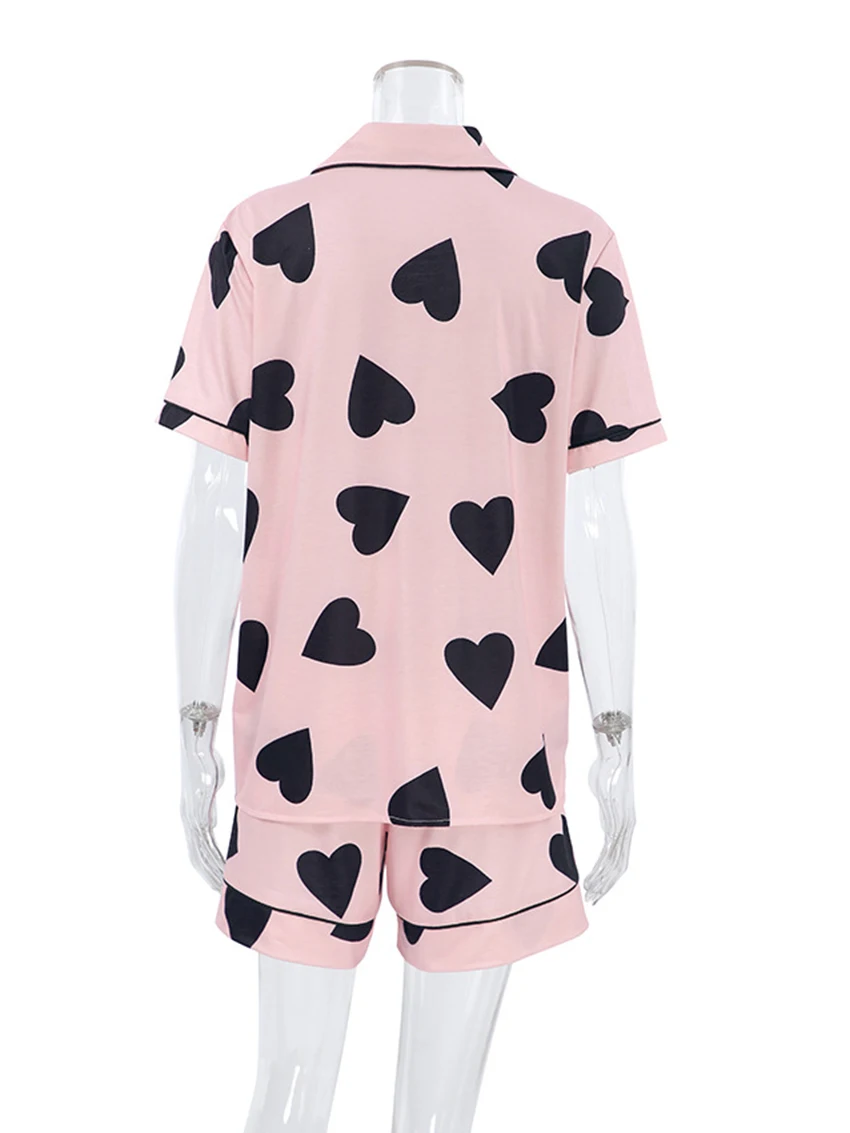 Marthaqiqi Printing Female Nightgowns Set Sexy Turn-Down Collar Sleepwear Half Sleeve Pajamas Shorts Casual Summer Home Clothes
