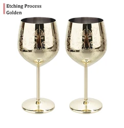 Elegant Grapevine Etched Red Wine Glass Goblet - Perfect for Parties, Weddings, and Wine Lovers' Gifts (1 Pair of Gold)