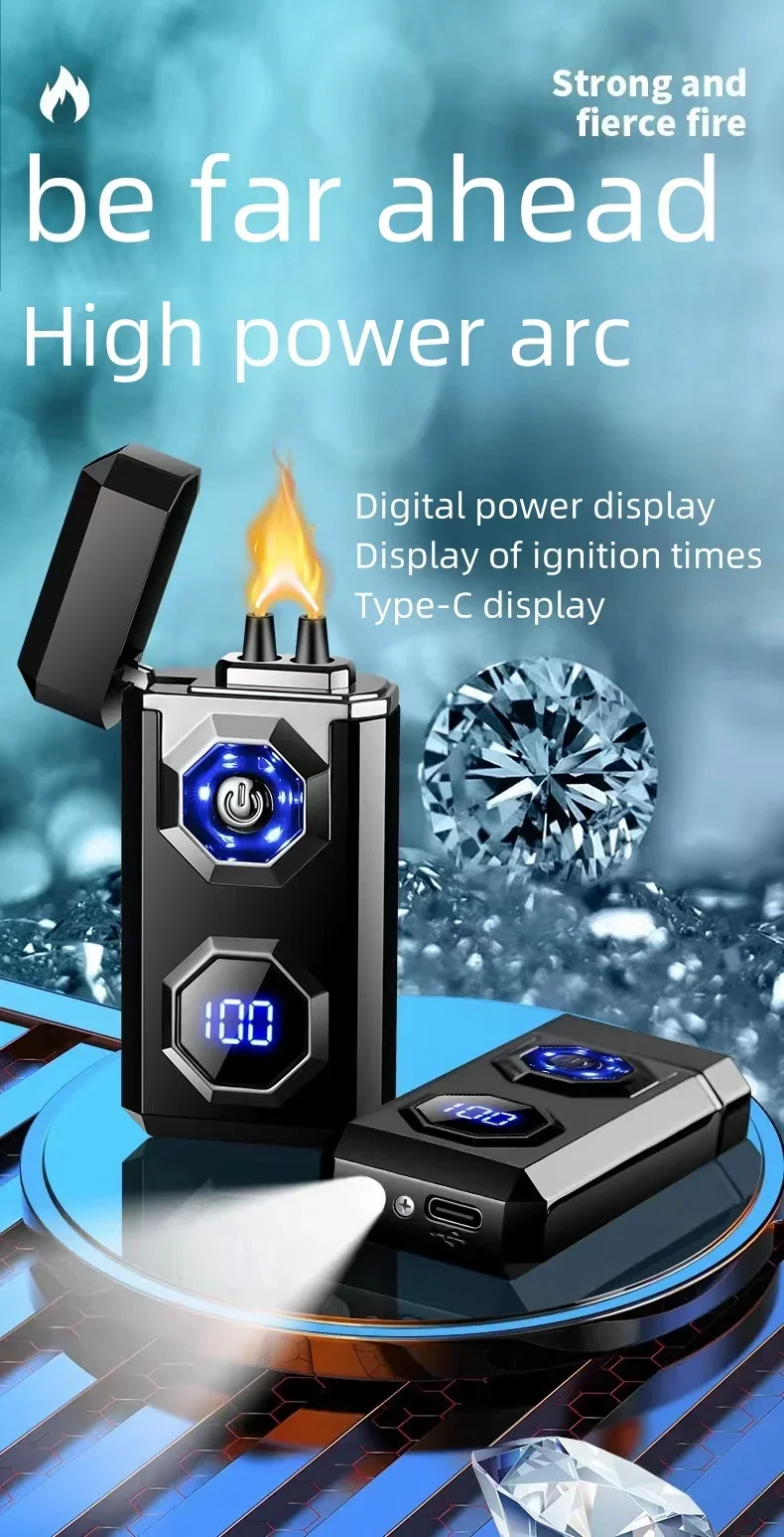 Description Picture 2 of itemMetal High Power Windproof Arc Charging USB Lighter Outdoor Strong Light Large Capacity Battery Level Display Electric Lighters