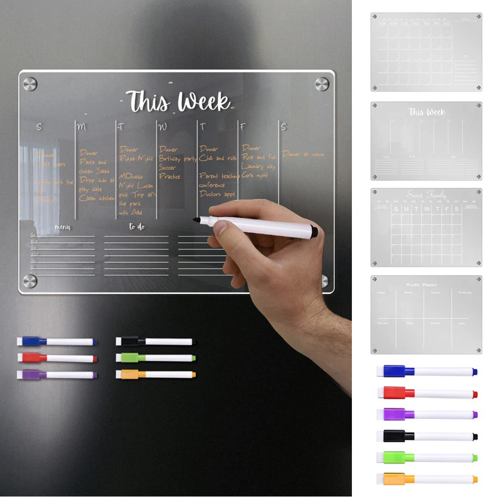 Transparent Acrylic Fridge Magnetic Whiteboard Erasable Weekly Planner Drawing Board Message Writing Blackboard Home Supplies