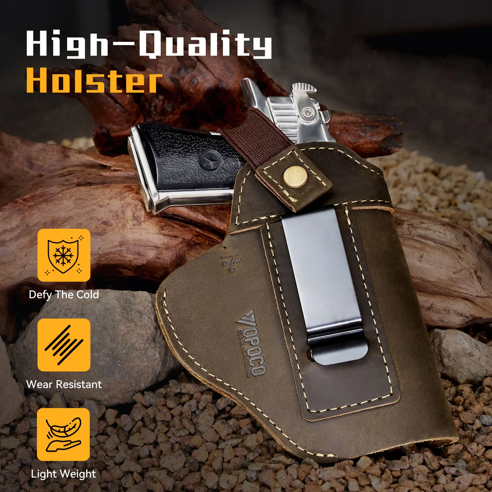 Handmade Brown Leather Pocket Holster – Fits Glock 42 – Ambidextrous, Water Buffalo Leather