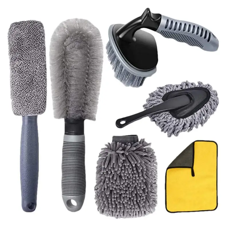 

6PCS Car Detailing Brush Set Cleaning Brushes Sponges Towels Air Vents Rim Cleaning Dirt Dust Clean Care Tools For Car Wash