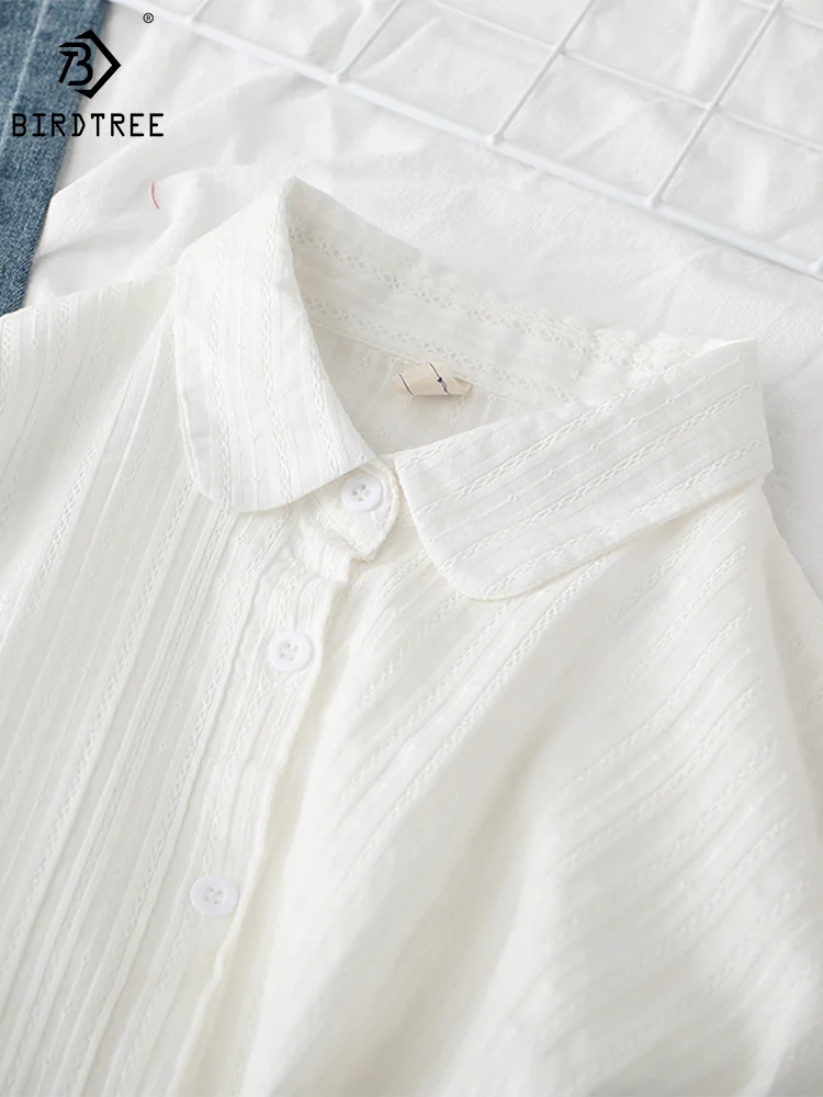 

Новые осенние хлопковые белые рубашки женские Поло Топы с воротником для девочек с длинным рукавом жаккардовые Модные свободные базовые блузки 2023 Весна T39384QM