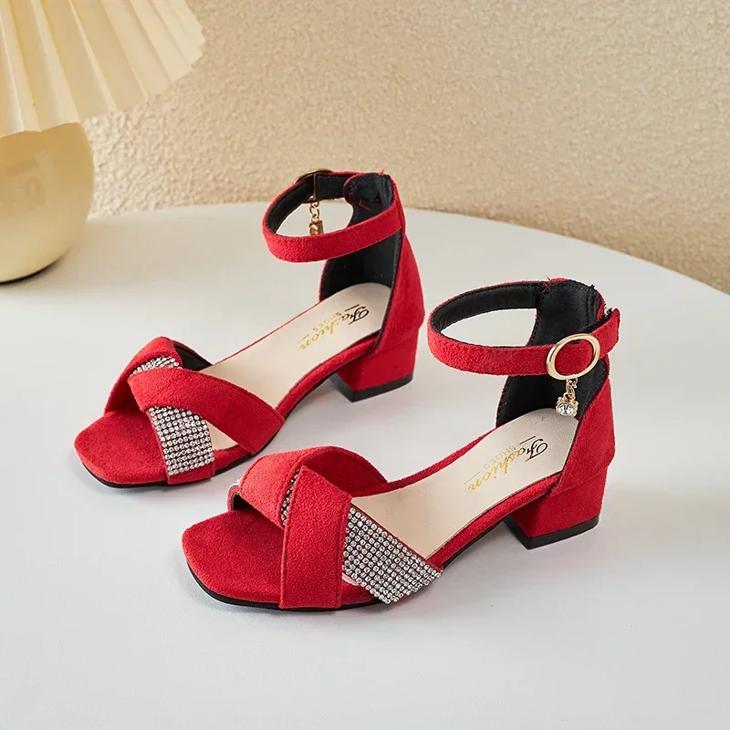 Children Mary Janes for Party Wedding Shows Girls Low Heels Pleated Rhinestones Sandals Classic Kids Princess Shoes PU 2024 New 2