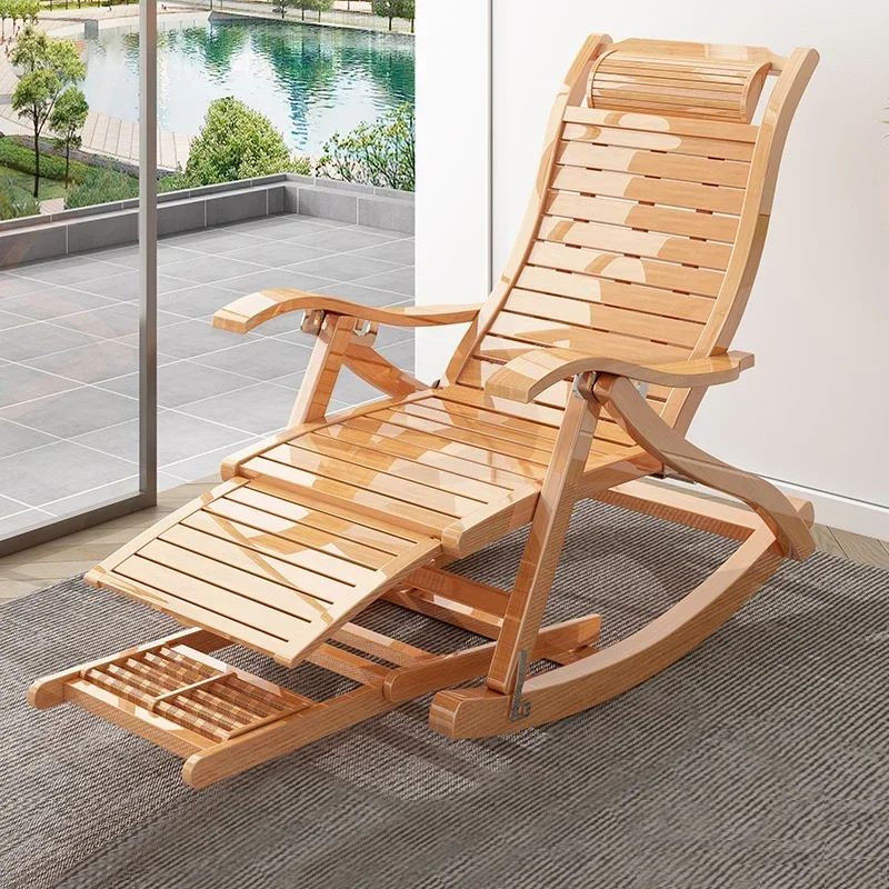 Living Room Folding Rocking Armchair Relax Sun Lounger Nap Portable Adult Bamboo Recliner Chair Ergonomic Balcony Lazy Furniture