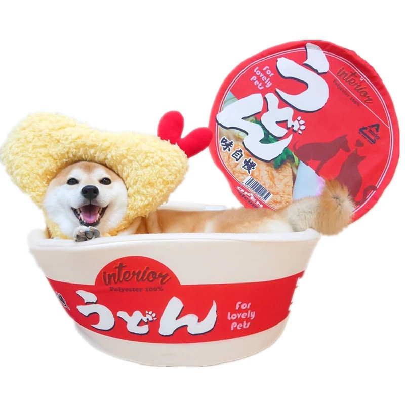 Cute Instant Noodle Pet House Kennel Super Large Warm Dog Cat Nest Beds Cushion Udon Cup Noodle