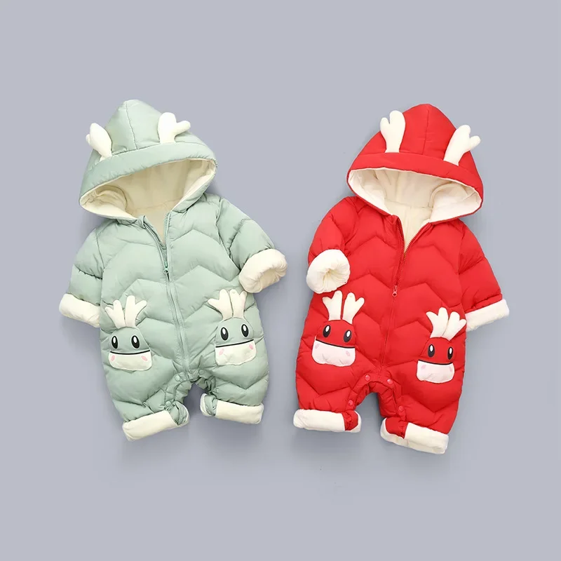 Vestiti per neonata appena nati Tuta da neve invernale più tuta per neonato in velluto spesso 0-3 anni Pagliaccetto per ragazzo Cappotto per bambino - immagine 2