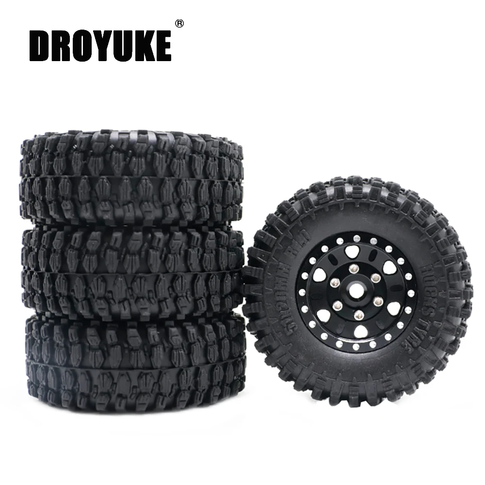 Droyuke Metal Wheel Hubs & Rubber Tyres Set For 1/24 Scx24 Rc Crawler Car Axial 90081 Axi00001