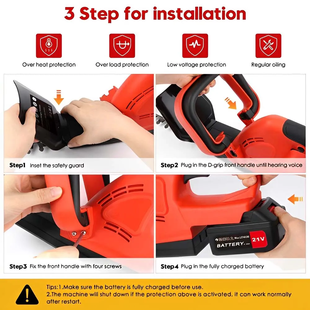 Powsawer 21V Electric Hedge Trimmer Cordless Household Trimmer Rechargeable Shrub Pruning Saw Tools For Shruber Yard Hedge Cut 6
