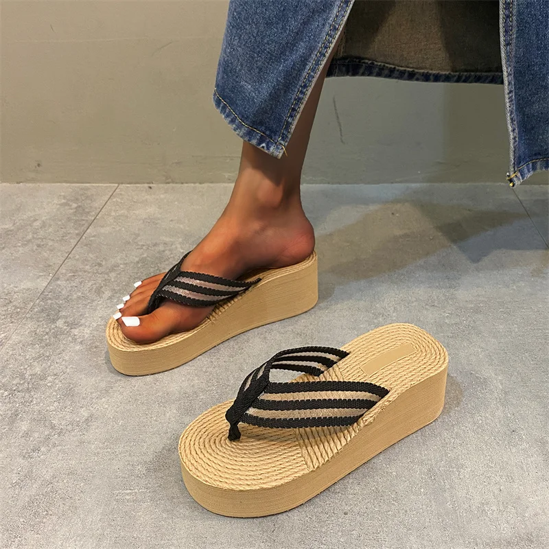 Fashion Spring and Summer Women Slippers   Thick Bottom Wedge Heel Bow Slides Women   Womens Slippers Thin 2023  New