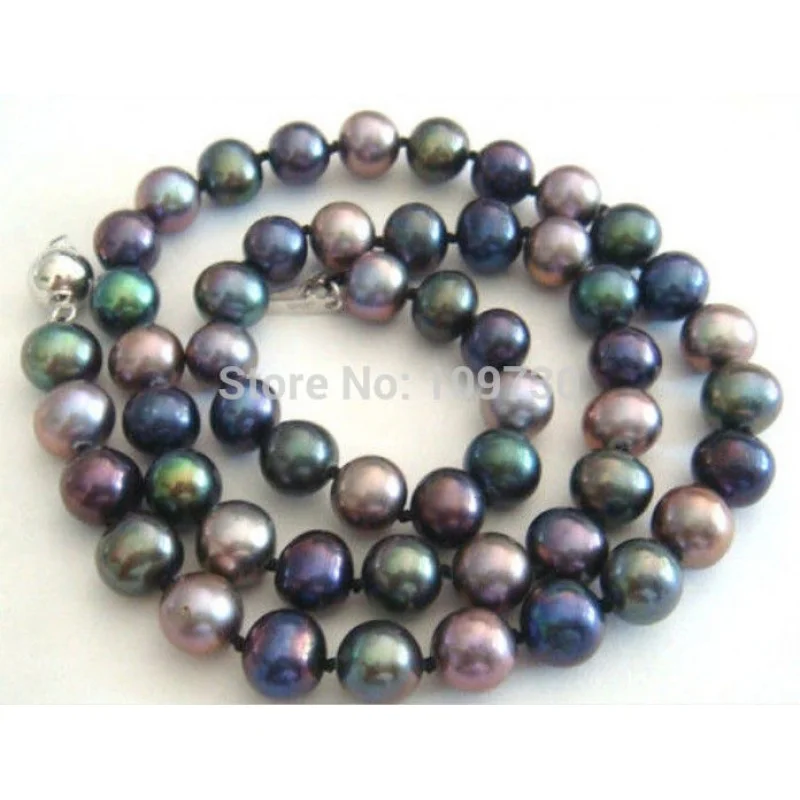 NATURAL TAHITIAN GENUINE BLACK PEACOCK GREEN MULTIC PEARL NECKLACE