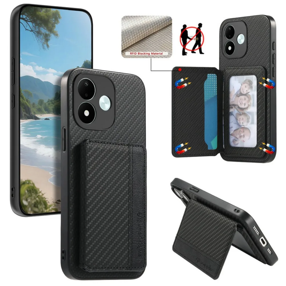 Luxury RFID Leather Wallet Phone Case with Magnetic Back Cover