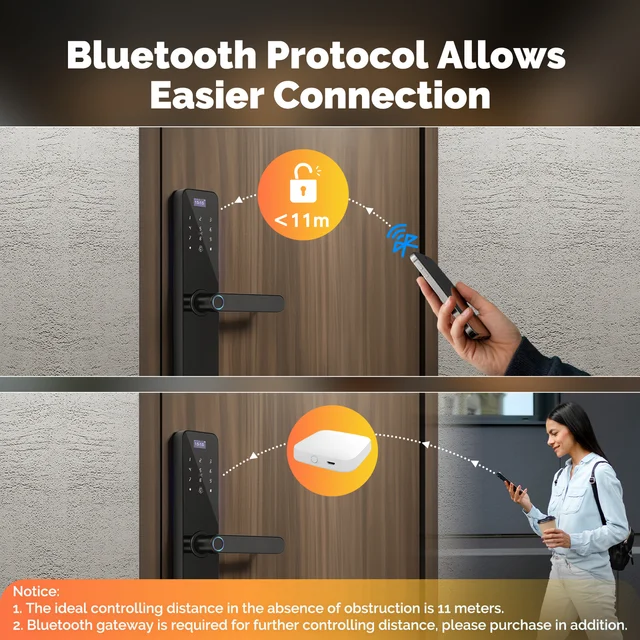 MOES Bluetooth Smart Wooden Door Lock - Fingerprint, Keycard, PIN, Remote Control, Tamper Alarm, Battery Powered, with Screen 6